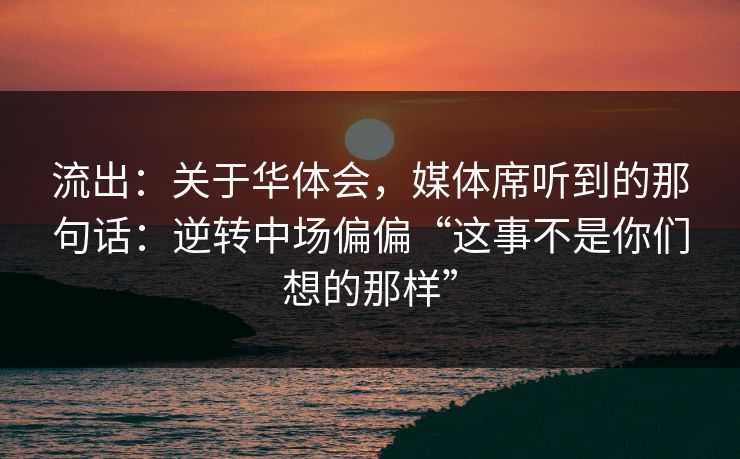 流出：关于华体会，媒体席听到的那句话：逆转中场偏偏“这事不是你们想的那样”
